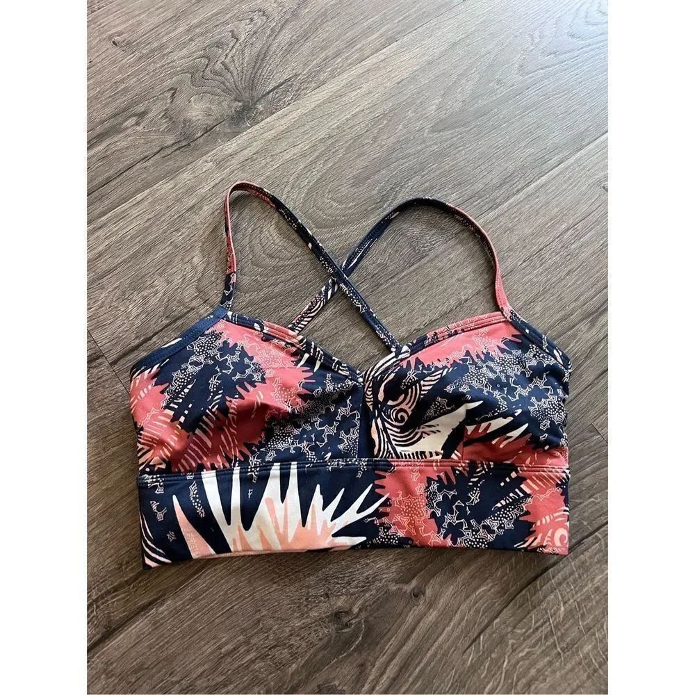 Joylab Strappy Workout Sports Bra Active Abstract Blue Tan Gym Joy Lab XS